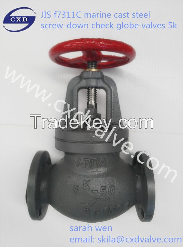 JIS marine cast steel screw down galobe valves 5K F7311C