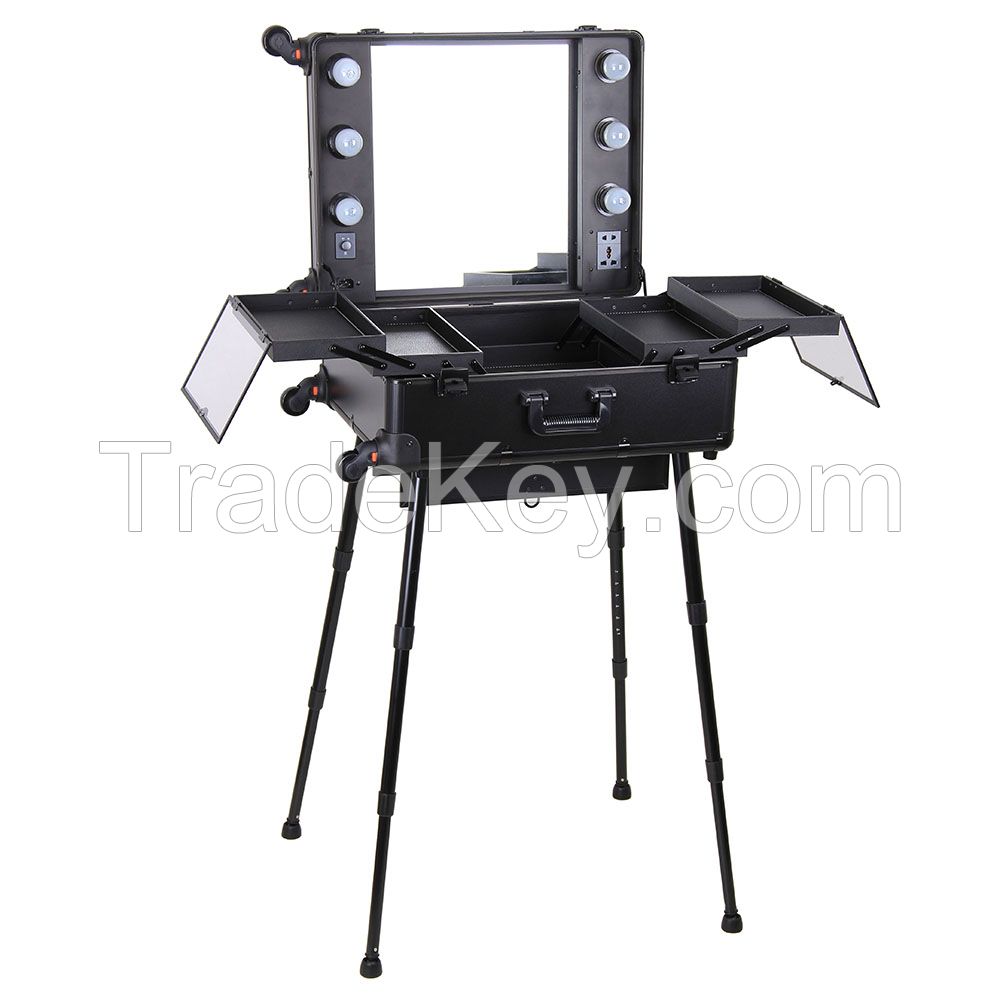 Beauty Case  make up case  Light Mirror Legs Wheeled