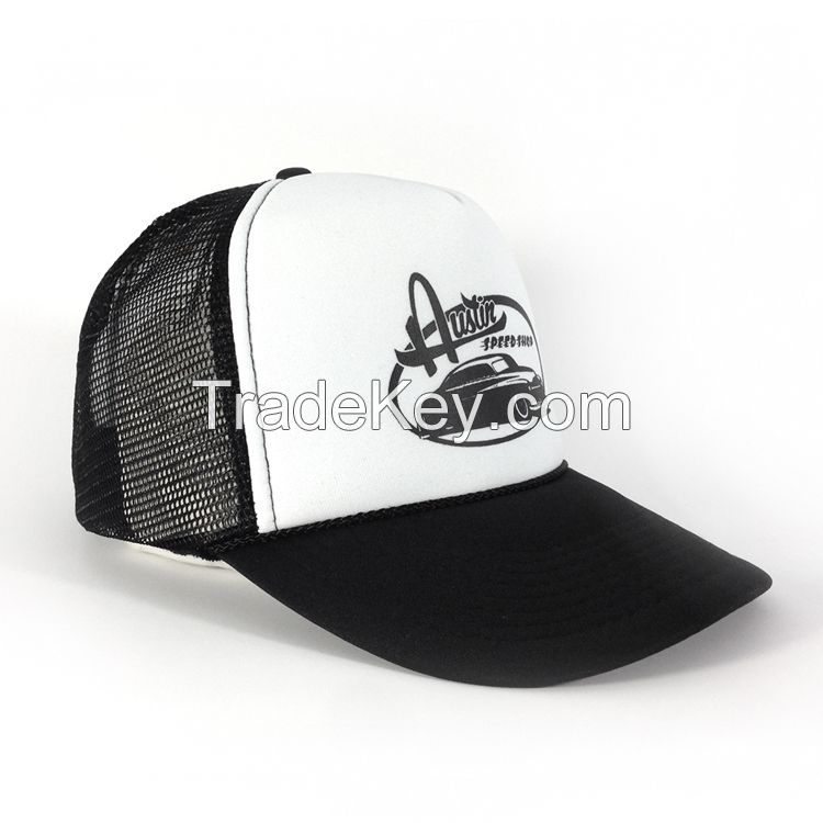 Custom Made 5 Panel Black White Foam Mesh Trucker Cap