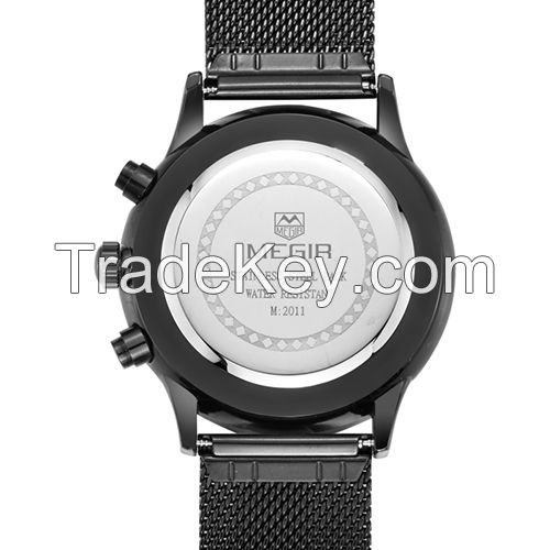 MEGIR Swiss Quartz movement strap watch 2011 black waterproof steel wrist watch