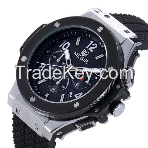 MEGIR Swiss Quartz movement strap watch black waterproof steel wrist watch MN3002GBK-1