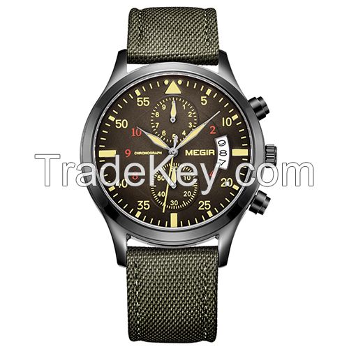 MEGIR Swiss Quartz movement strap watch black waterproof steel wrist watch ML2021G-10