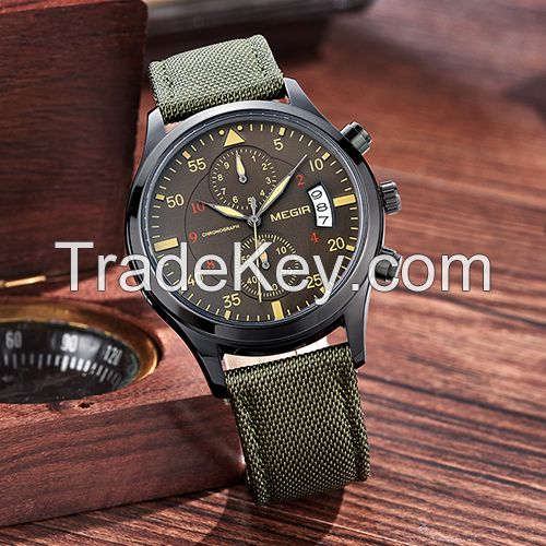 MEGIR Swiss Quartz movement strap watch black waterproof steel wrist watch ML2021G-10