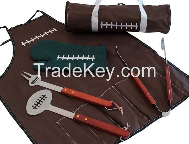 6 pieces Football Barbecue Set with Apron and Tote