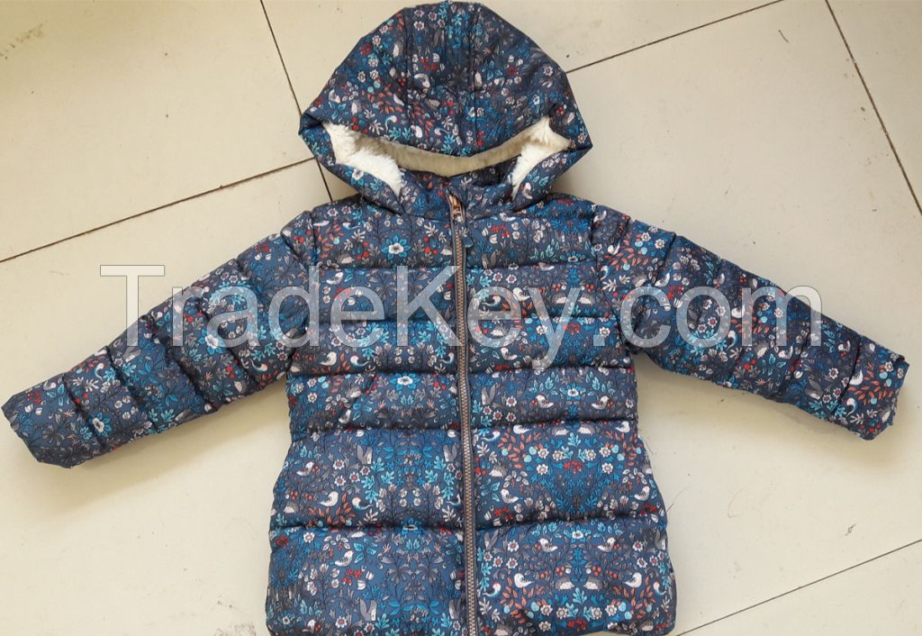 girl winter outdoor print  three layers cotton padded thick jacket/coat with hood