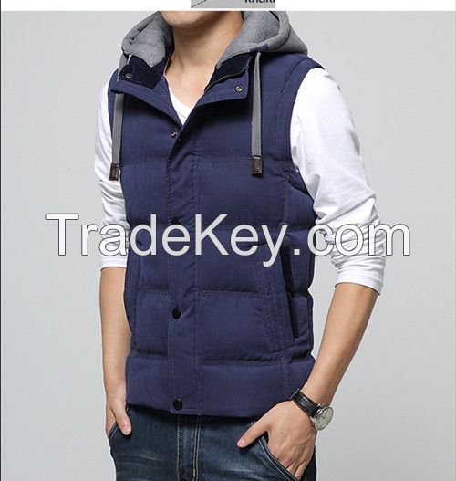 mens autumn/winter three layer  cotton padded leisure vest &amp;amp;amp; waistcoat with hood