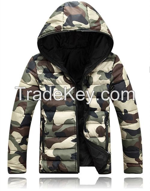 mens outdoor cotton padded thick warm leisure jacket / coat with hood