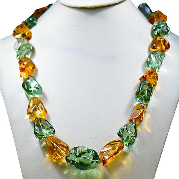 Green Amethyst &amp; Citrine Gemstone Beaded Necklace