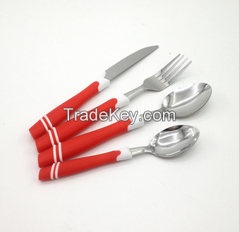 24pcs popular stainless steel plastic handle cutlery set in color box