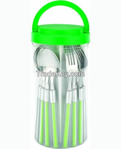 16 pcs travel flatware set with plastic handle in PVC box