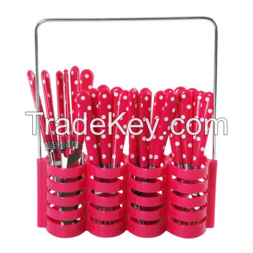 24pcs plastic handle stainless steel cutlery sets with plastic box