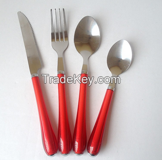 Stainless steel cutlery set with colorful plastic handle