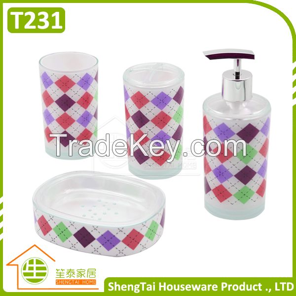 Hot Sale Fashion 4 Pieces Rhombus Pattern Bathroom Products Accessories Sets