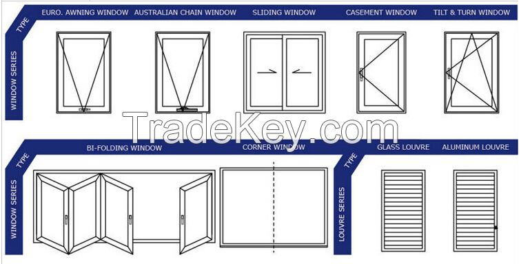 cheap house aluminium large glass doors windows model in house for sale