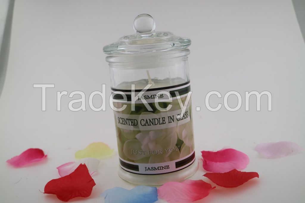 decorative scented glass jar candle with lid