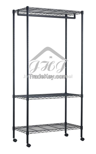 3 Tiers Epoxy Coated Garment Rack with 2&amp;quot; Screw PP Wheels &amp;amp; Screwed Hanger Bar