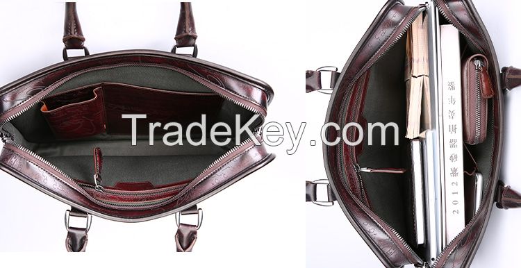 Briefcase Genuine Leather Calligraphy Mens Business Bag Laptop Bag Oem