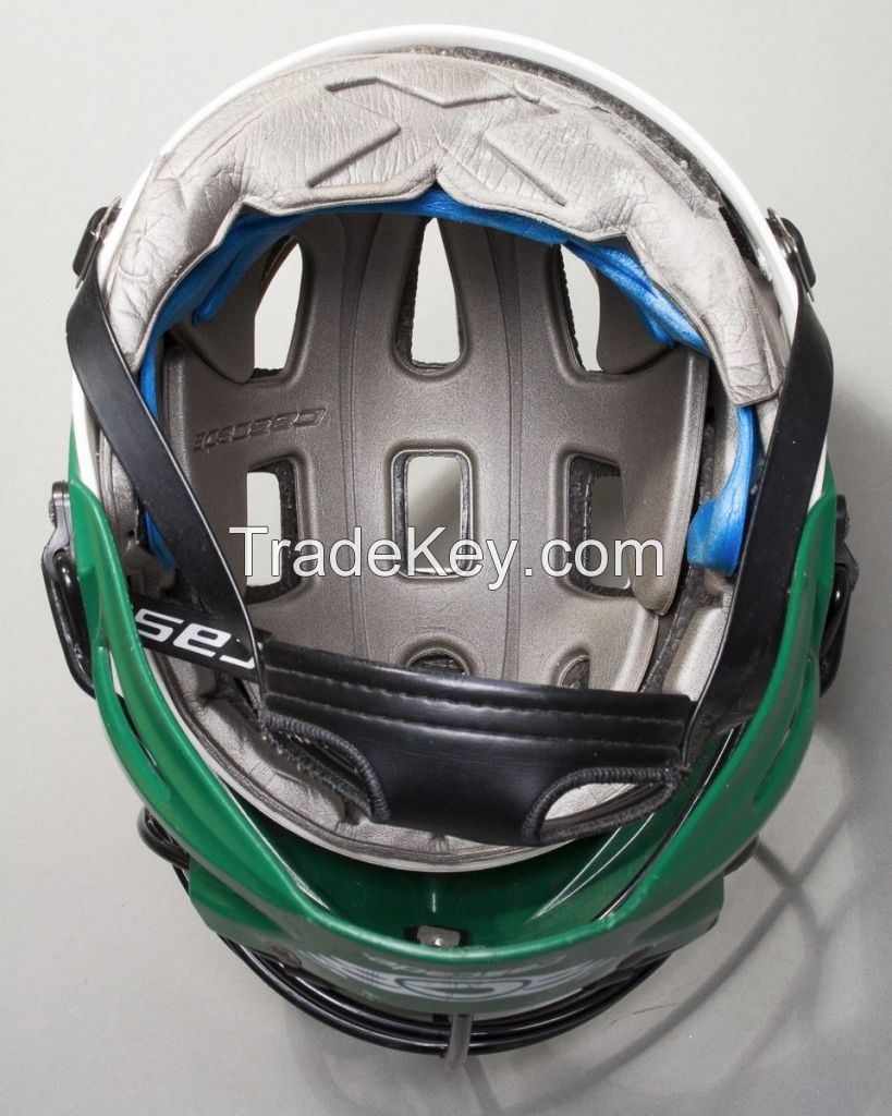 Cascade Lacrosse Green and White Protective Helmet Black Face 