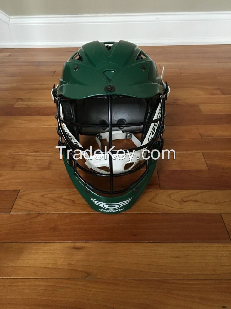 Used Green Cascade CPX-R Lacrosse Helmet With White Chin Strap