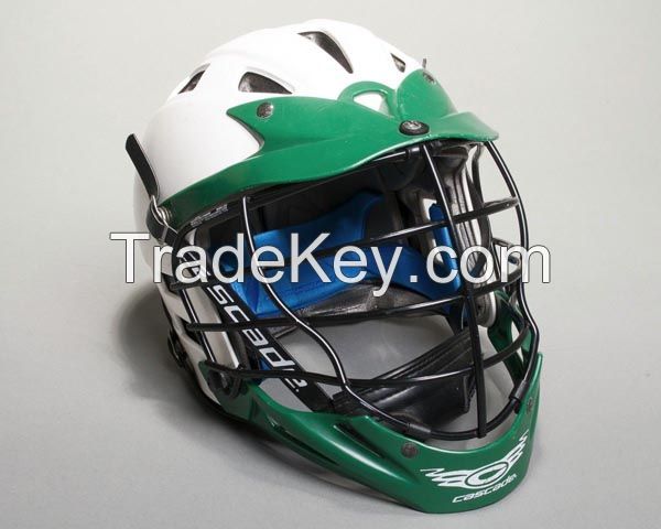 Cascade Lacrosse Green and White Protective Helmet Black Face 