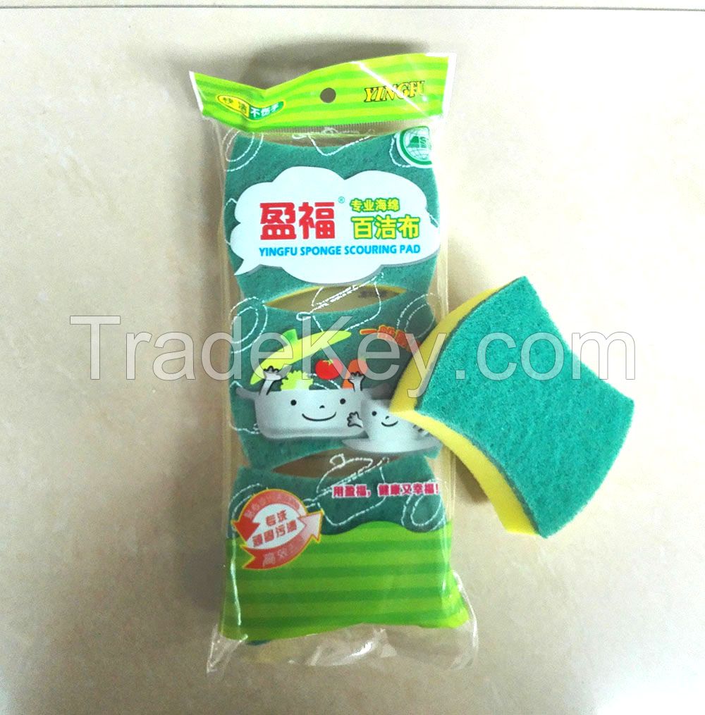 Nylon kitchen usage sponge scouring pad/heavy duty scrub sponge/abrasive scrubber scouring/eco-friendly cleaning scouring pad