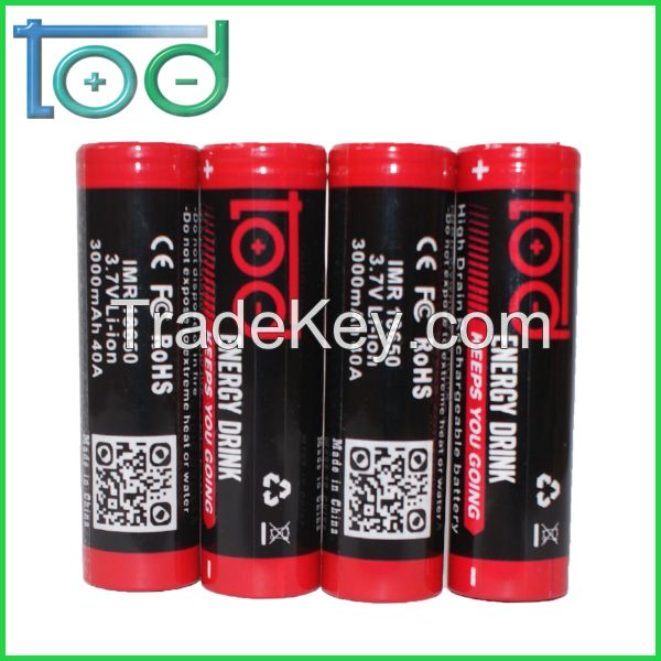 TOD IMR 18650 3.7V 3000mAh 40A High Drain Rechargeable Battery