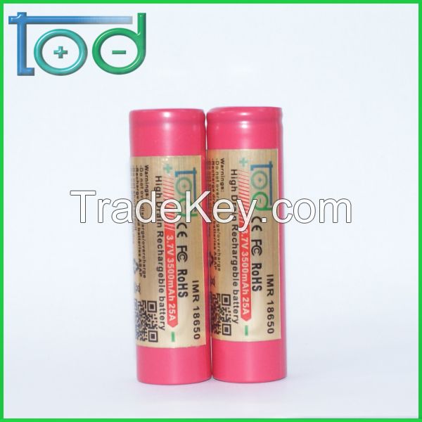 TOD IMR18650 3.7V3500mAh25A High Drain Rechargeable battery