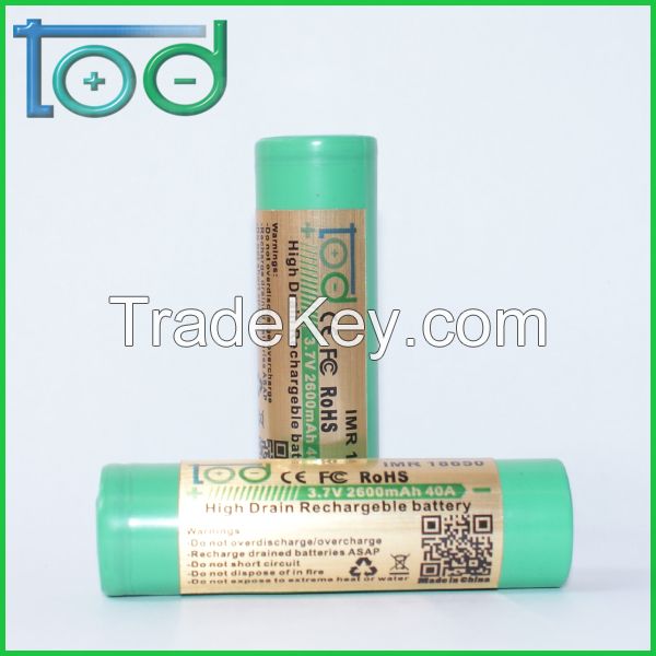 TOD IMR18650 3.7V2600mAh40A High Drain Rechargeable battery