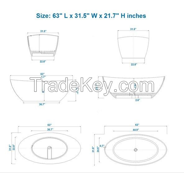 New design popular acrylic simple bathtub