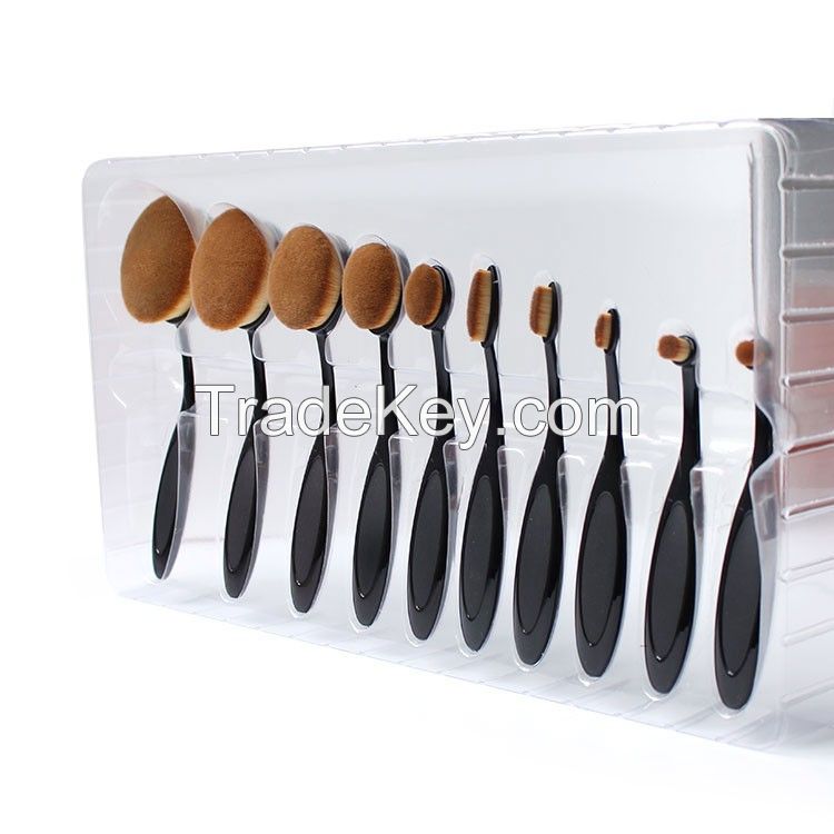 10pcs oval brush set, oval makeup brush set, tooth brush makeup brush set