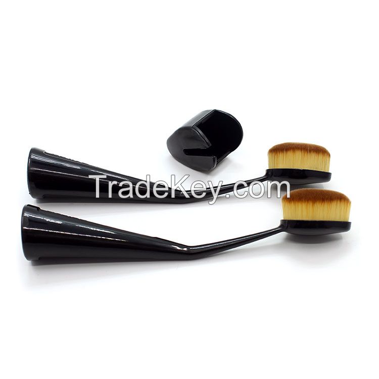 Amazon Hot Sale Black Handle Toothbrush Makeup Brush Oval Powder Foundation Makeup Brush with Lid