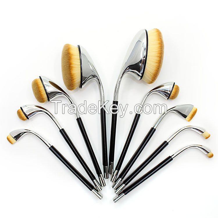 Special design 9pcs silver golf handle makeup brush 