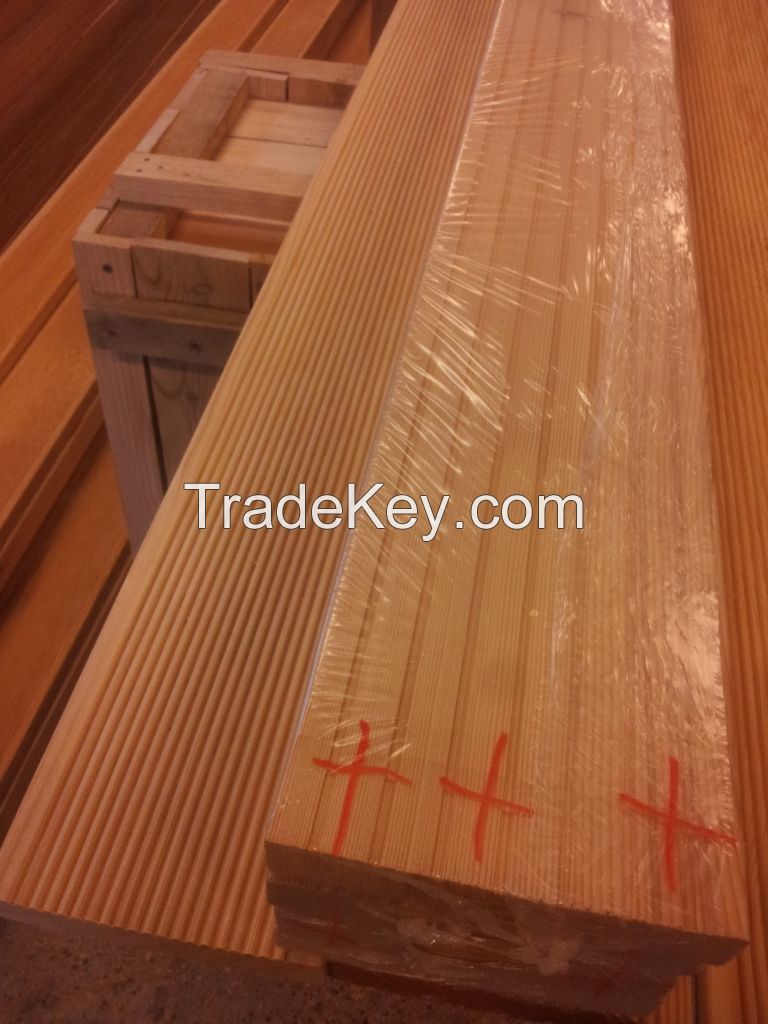 Siberian larch products: terrace boards, exterior sidings, double cut planks