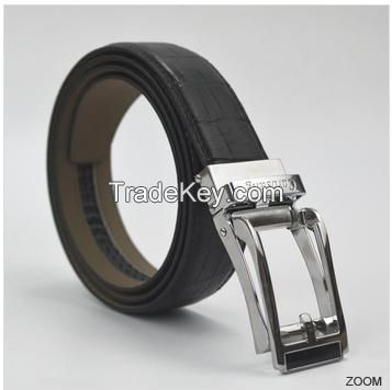 Carosung Genuine Cowhide Leather Silver Automatic Buckle Belt