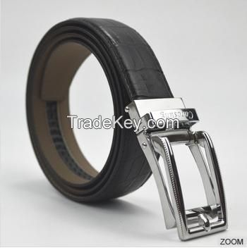 Carosung Genuine Cowhide Leather Silver Automatic Buckle Belt