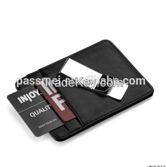 Custom High Quality Genuine Cowhide Leather RFID Blocking Money Clip Wallet 