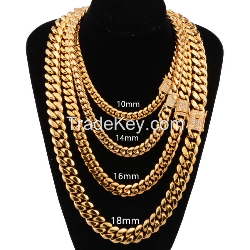 New Fashion Hiphop Jewelry With Stainless Steel Silver Miami Cuban Link Chain CZ Claps in 10mm width 24&quot; 26&quot; 28&quot; 30&quot; $10.40 - $20.40 / Piece | 50 Pieces