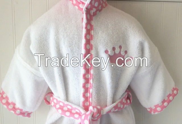 White prince crown cotton terry hooded baby bath robe 