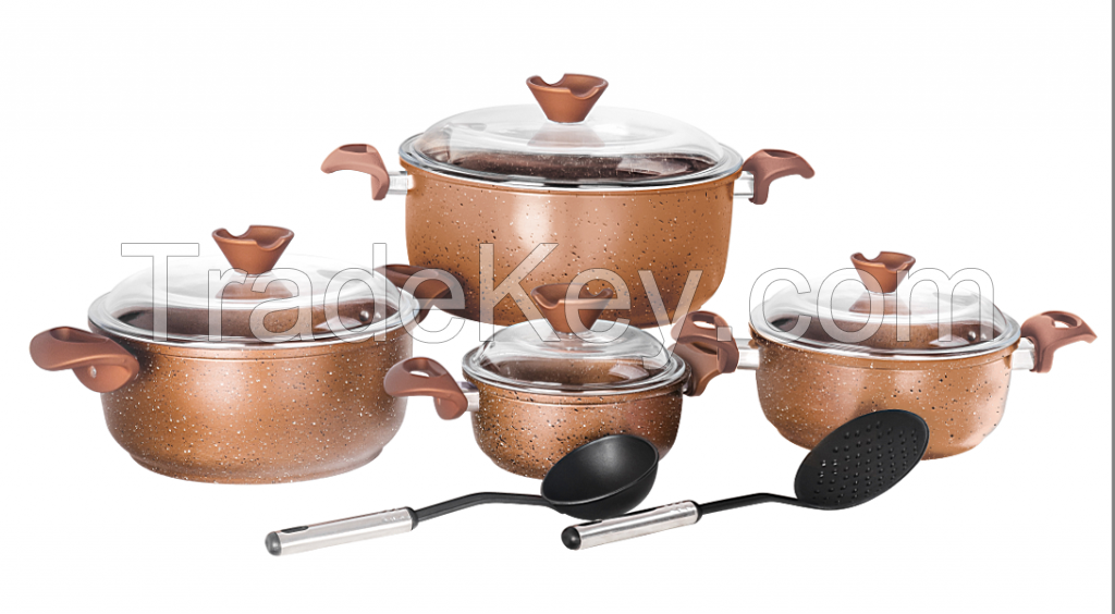 10PCS ALUMINUM DIE-CAST MARBLE COATING COOKWARE SET