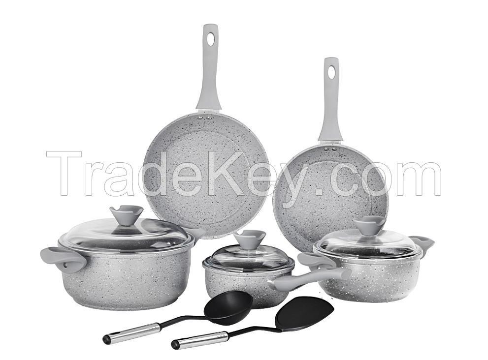 10PCS ALUMINUM DIE-CAST MARBLE COATING COOKWARE SET