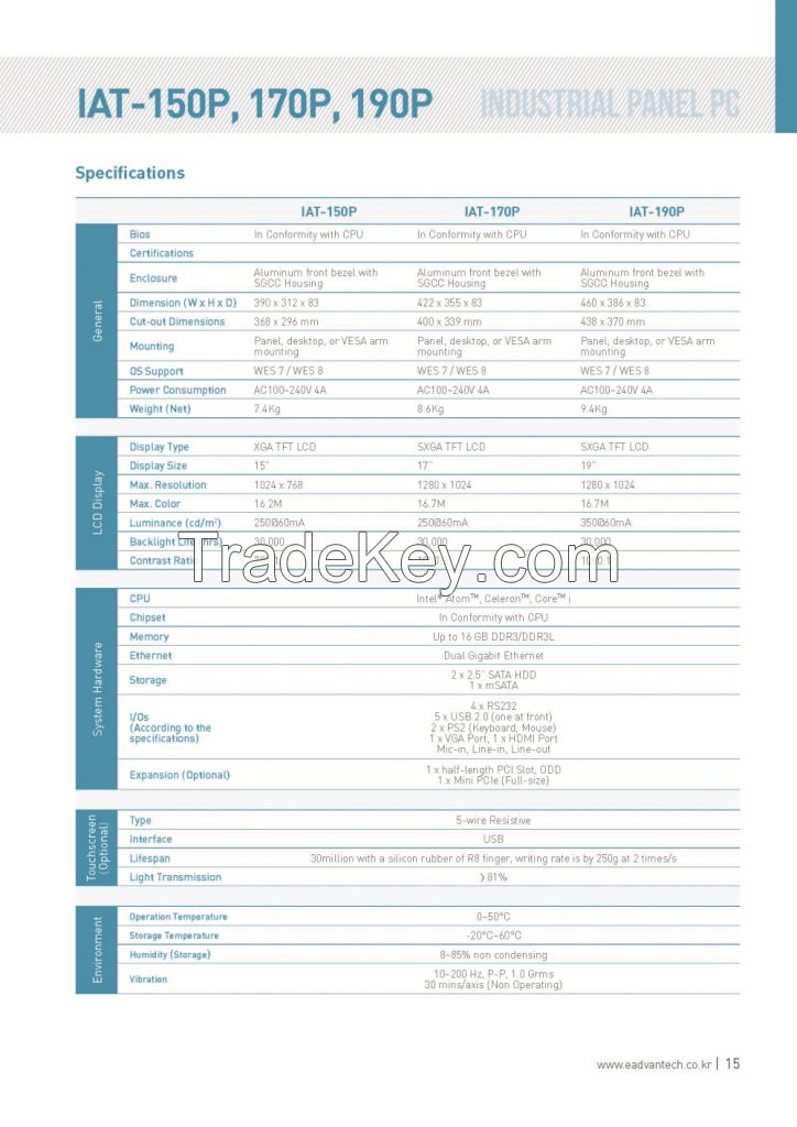 Panel PC AT-150p, IAT-170p, IAT-190p