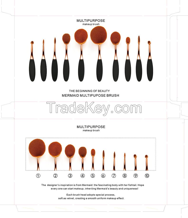 Fast Delivery 10 Pcs Professional Oval Makeup Brush Set, Tooth Shape M