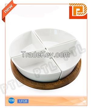 food holder with 4-piece ceramic fan-shaped bowls