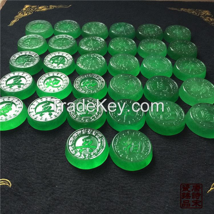 Chinese Jade Chess Full of Green Jadeite chess Treasures with Gifts