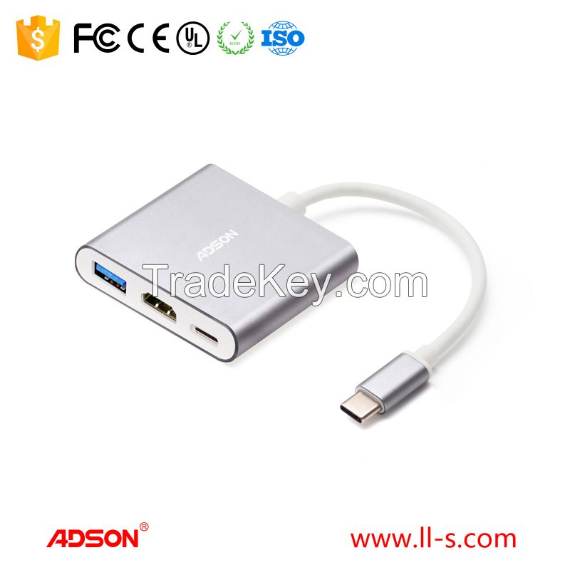 laptop adatper Type-C to HDMI adapter &amp; USB3.0 Hub with power delivery charging port