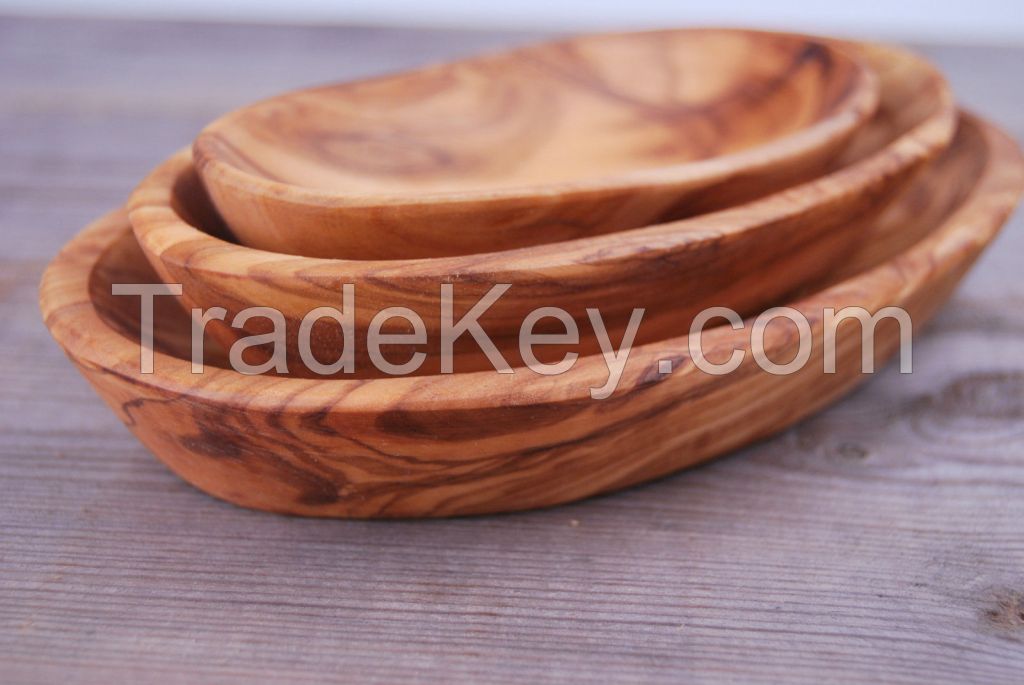 Olive Wood Set of 3 Oval Dishes bowls (stackable), serving nuts, olives, sweets