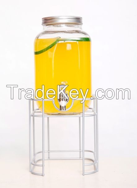 High Quality Clear  Glass Beverage Dispenser With Tap And Rack