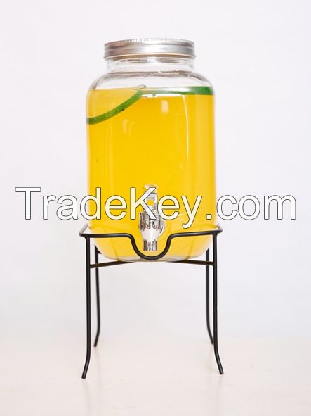 High Quality Clear  Glass Beverage Dispenser With Tap And Rack