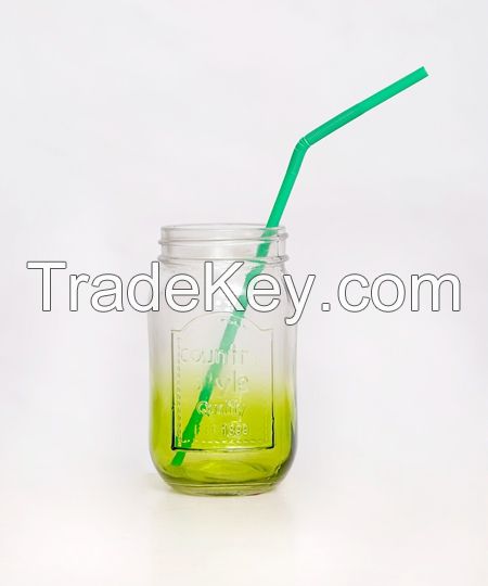 Best Sale Country Style Colorful Glass Mugs Wholesale 160z Glass Mason Jar