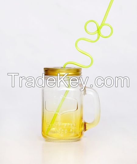 16oz Factory Price Glass Mason Jar Wide Mouth With Straw Lid